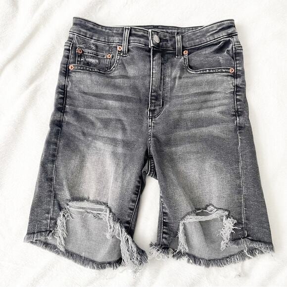 American Eagle Outfitters black super hi rise biker ripped jeans size 6 AEO - Picture 6 of 6